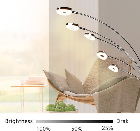 DINGLILIGHTING DLLT 5 Head Arc Floor Lamps for Living Room, Spider Lamps with 5 Adjustable Arms, Modern Tree Standing Lamp for Bedroom, Office, 3 Brightness Level, Warm White, Sliver in Saudi Arabia