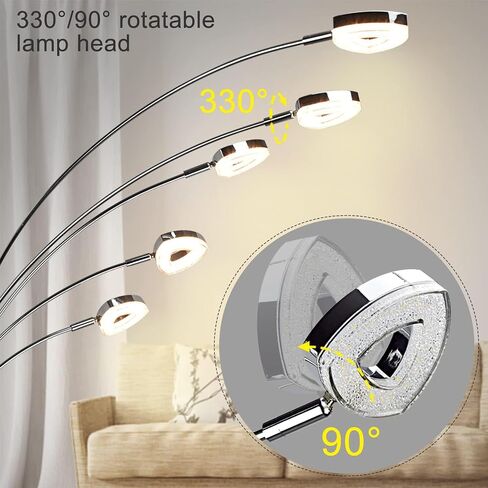 DINGLILIGHTING DLLT 5 Head Arc Floor Lamps for Living Room, Spider Lamps with 5 Adjustable Arms, Modern Tree Standing Lamp for Bedroom, Office, 3 Brightness Level, Warm White, Sliver in Saudi Arabia