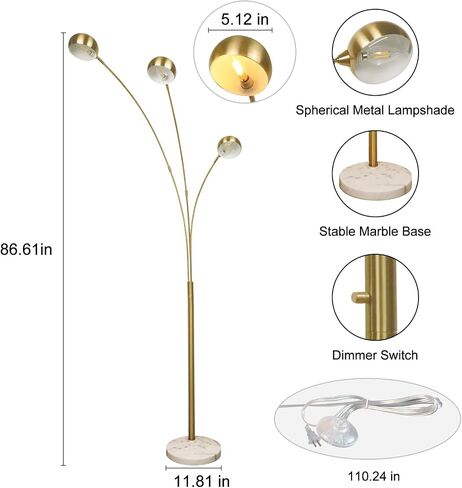DINGLILIGHTING DLLT 5 Head Arc Floor Lamps for Living Room, Spider Lamps with 5 Adjustable Arms, Modern Tree Standing Lamp for Bedroom, Office, 3 Brightness Level, Warm White, Sliver in Saudi Arabia