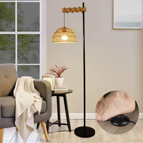 Floor Lamp for Living Room with 3 Color Temperatures and Stepless Dimmer, Smart Floor Lamp with Remote Control & APP, Tall Standing Lamp with Rattan Lampshade, Farmhouse Floor Lamps for Bedroom Office in Saudi Arabia
