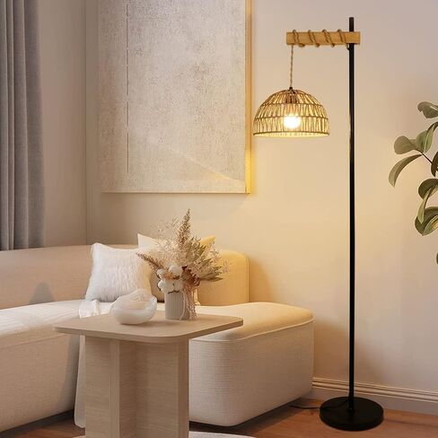 Floor Lamp for Living Room with 3 Color Temperatures and Stepless Dimmer, Smart Floor Lamp with Remote Control & APP, Tall Standing Lamp with Rattan Lampshade, Farmhouse Floor Lamps for Bedroom Office in Saudi Arabia