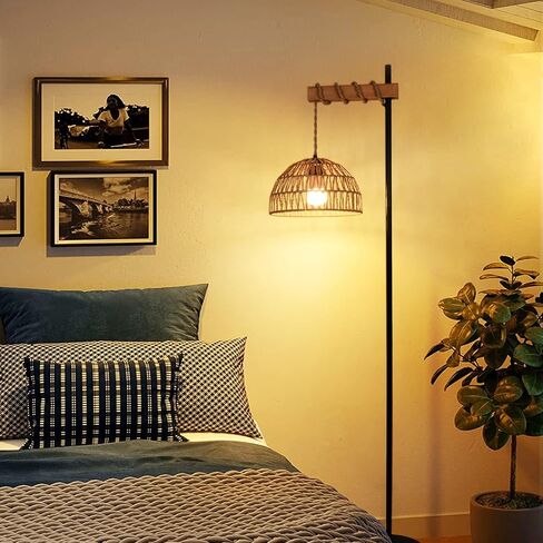 Floor Lamp for Living Room with 3 Color Temperatures and Stepless Dimmer, Smart Floor Lamp with Remote Control & APP, Tall Standing Lamp with Rattan Lampshade, Farmhouse Floor Lamps for Bedroom Office in Saudi Arabia