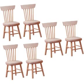 Totority 6 Pcs Dollhouse Chair Wood Back-Rest Chair Tiny House Furniture Life Scene Chair Fairy Garden Chairs Miniature Chairs for Dollhouse Chairs 1/12 Scale Vintage Wooden Dining Chair