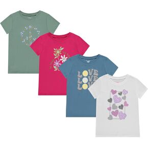 BTween Girls 4-Pack Long Sleeve Graphic T-Shirts - 100% Cotton, Fun & Vibrant Designs