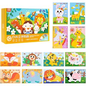 EVA 3D Stereoscopic Foam Picture Craft Kit, 12 Animal Designs, Ages 3+
