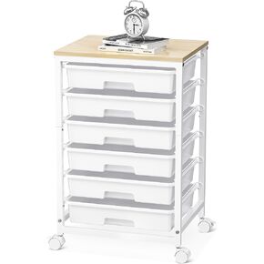 Rolling Cart with Drawers,Utility Cart with 6 Drawers,Rolling Storage Cart with Drawers and Wooden Tabletop & Lockable Wheel,Purple