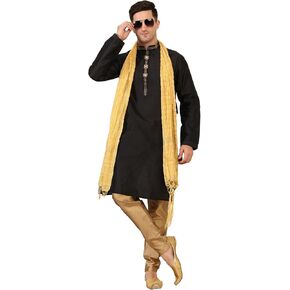 ITOS365 Men's Tunic Art Silk Kurta Pajama and Scarf Suit Set Indian Clothing Wedding Party Dress Gifts Items in Saudi Arabia