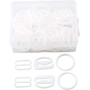 ALLinONE 1 Box Plastic Adjustment Strap Slides And Rings Bra Strap Slide Hook Clasp With Container For DIY Craft Sewing (White 50 Sets) in Saudi Arabia