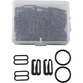 ALLinONE 1 Box Plastic Adjustment Strap Slides And Rings Bra Strap Slide Hook Clasp With Container For DIY Craft Sewing (White 50 Sets)