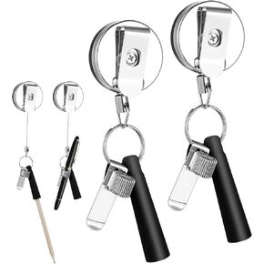 Mabor 2Pcs Retractable Pencil Holder, Heavy Duty Pull Pen Holder, Badge Reel Pen Holder for Carpenters Construction Workers Nurses Waiters with Rubber Pen Holder and Metal Pen Clip