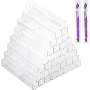 OMISTAR 40 Pcs Pen Gift Boxes, Clear Acrylic Pen Cases Reusable Pen Storage Containers Transparent Plastic Pencil Display Boxes, Empty Single Pen Holders for School Office Gift Packaging