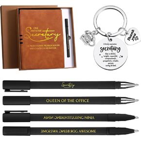 Secretary Appreciation Gifts for Women Include Secretary Inspirational Leather Notebook 4 Sided Printing Quote Ballpoint Pens Motivational Keychain Secretary Gift for Women Coworker(Brown)
