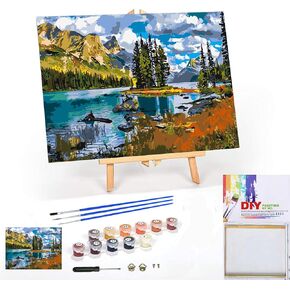 Paint by Numbers Kits for Adults, Landscape Paint by Number for Adults Beginner, Mountain Lake Paint by Numbers Kits on Canvas with Framed and Easel for Home Wall Decor 12x16inch