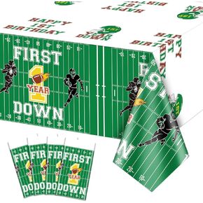 4 Pack First Down Tablecloths, 51x87'' Football 1st Birthday Plastic Disposable Table Covers First Year Down Tablecloth for Boys First Birthday Party Decorations, Football 1st Birthday Party Supplies