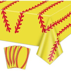 4 Pack Softball Tablecloths - 86.6" x 51.2" Softball Party Table Cover Rectangular Softball Pattern Table Cloth for Girls Fans Sports Softball Birthday Party Supplies