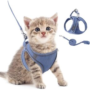 ORIA Pet Harness, Dog Harness, Cat Harness and Leash Set, Breathable Pet Vest, Reflective Strips Jacket for Small Kitten, Puppy, Rabbit, Orange and Blue, XXS