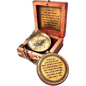 Trust in The Lord - Proverbs 3: 5-6 Engraved Compass, Wood Box Greeting, Inspirational Gift Men, Christian Boys Baptism Gifts, Graduation Day in Kuwait
