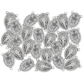 Caritas et Fides Bulk Pack of 25 - Miraculous Medal Rosary Centerpiece 1" Center - Silver Oxidized Medal Rosary Center Pieces for Rosary Making Supplies, Made in Italy