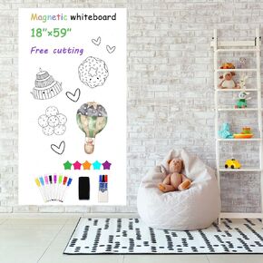 18"×59" White Board Sticker Adhesive Magnetic Dry Erase Whiteboard Sticker for Wall Contact Paper for Office, Home, Large Size,Free Cutting,Easy to Write, Draw, and Clean