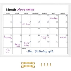 Umtiit Monthly Calendar Dry Erase Whiteboard 13 x 17 inch(33 x 43 cm), White Wood Frame, Magnetic Surface Whiteboard for Planning/Schedule/School Timetable/Memo(WH-3343C,US)