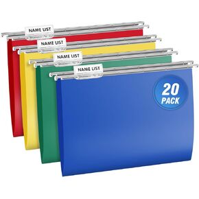ViVin Heavy Duty Plastic Hanging File Folders with Metal Hook, 1/5-Cut Adjustable Tabs, File Cabinet Folders, Letter Size, Fit for Office, School and Home, 20 per Box (Assorted)…