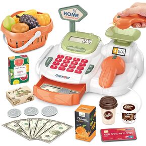 Cash Register 36PCS Supermarket Shop Toys with Electronic Sounds,Working Scanner,Calculator,Credit Card Reader,Play Food and Money Preschool Learning for Girl Boys Kids (Green) in Saudi Arabia