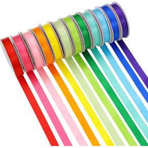 12 Rolls Pastel Rainbow Ribbon 3/8" X 60 Yards Thin Double Face Satin Ribbon Assortment for Crafts, Wreath, Gift Wrapping, Birthday Baby Shower Party Decoration and DIY Handmade Hair Bows