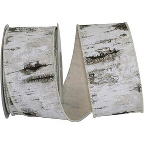 Reliant Ribbon Birch Tree Bark Forest Wired Edge Ribbon, 2-1/2 Inch X 10 Yards, White
