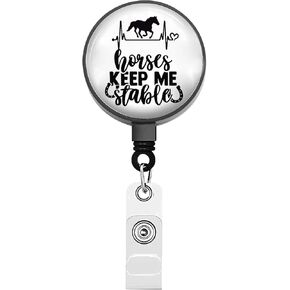 BEKECH Horses Keep Me Stable Retractable Badge Holder Horses Lover Gift Cowboy Cowgirl Badge ID Card Holder Equestrian Gift
