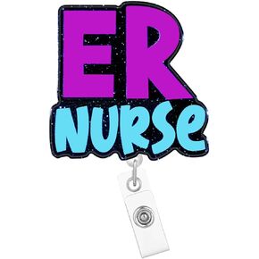 Er Nurse Badge Reel Retractable Nursing Student Nurse Badge Holder with ID Clip Accessories RN CNA Doctor Hospital Medical Assistant Glitter Acrylic Name Badge Clip ID Tag Card Glp69L