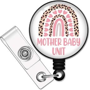 RZHV Mother Baby Unit Retractable Badge Reel with Alligator Clip, Funny Rainbow Badge ID Card Badge Holder Gift for Nurses Doctors Colleague Registered Nurse NICU MBU Postpartum Baby Nurse Unit Team