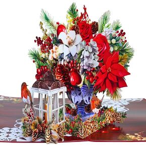 HEARTAGS يطفو على السطح بطاقة عيد الميلاد، 3D بطاقات عيد الميلاد سلة زهرة، 6 "× 8" بطاقات عيد الميلاد المنبثقة للزوجة، أمي، المعلم، ابنة، الآباء، صديق، بطاقات عيد الميلاد خمر مع مغلفات، بطاقات عيد الميلاد