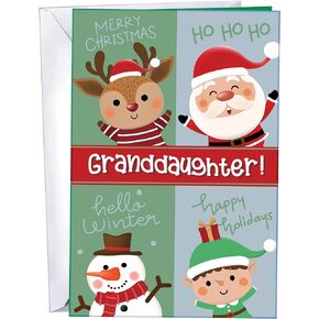 Chuck's Card-O-Rama - Granddaughter Christmas Card - WHY PAY MORE? - NEW - MADE in CHICAGO - This card features a mini "coloring book page" inside - Large Card Opens to 10" x 7.75" - Packaged in Extra Sturdy Mailer - 1005 - Christmas Card for Granddaughte