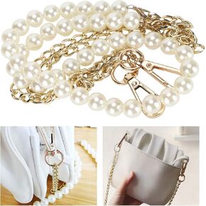 Tomotato Pearl Purse Chain, DIY Pearl Beaded Bag Handle Replacement Chain Straps Bag Chain Handbag Pearls Chains for Handbag Purse Wallet Crafts Making