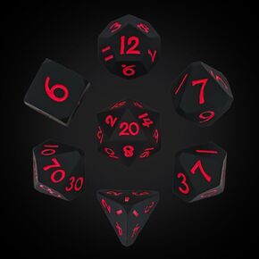 7-Die Silicone DND Dice, Polyhedral Dice D&D Dice Set, Round Edges Soft Perfect Bouncer for D&D RPG Bar Pub Club Classroom Party Games（Black w/Red Numbers）