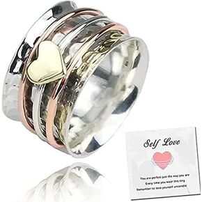 Self Love Fidget Rings for Women Hammered Heart Anxiety Relief Wide Band Ring Design Spinners Inspirational Rings Jewelry