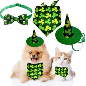 St Patrick's Day Dog Costume St Patricks Day Dog Clothes St Patricks Day Dog Outfit Pet Irish Shamrocks Green Hat Bow tie Bandana Scarf Outfit for Small Dog Cat