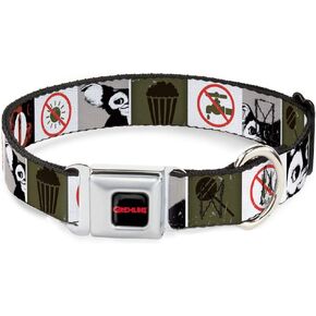 Dog Collar Seatbelt Buckle Gremlins Gizmo Poses Rules Blocks Red Greens Grays White 16 to 23 Inches 1.5 Inch Wide
