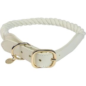 Braided Cotton Rope Dog Collar for Large Dogs (Light Pink, 18"-21"), Adjustable Dog Rope Collar with Metal Buckle Bag
