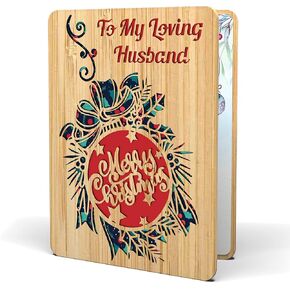Merry Christmas Card For Husband - | Made From Real Bamboo | 6" X 4.5" - 1 Pack (Envelope Included) | Laser Cut, Pickup Truck Themed Husband Christmas Card from Wife or Significant Other