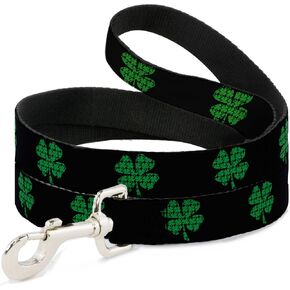 Dog Leash St Pats Black Clovers 4 Feet Long 1.0 Inch Wide