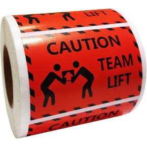 Team Lift Labels Stickers, 2x3 Inch Red and Black Caution Heavy Object Team Lift Required Labels Warning Stickers for Shipping Pallet,Packing,Handling,Warehouse.(500 Pcs)