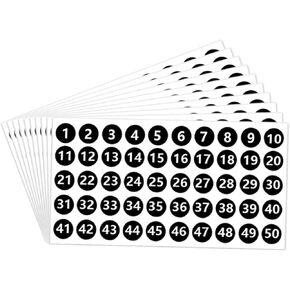 10 Sheets 1 Inch Number Stickers 1-50, Vinyl Waterproof Sticker Number Labels for Classroom,Storage, Organizing,Boxes, Black Adhesive Number Stickers Teacher Supplies