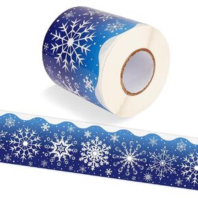 Lucleag 49.2 Ft Winter Snowflakes Bulletin Board Border, Self-Adhesive Snowflake Bulletin Board Border Trim for Christmas Winter School Classroom Bulletin Board Decorations