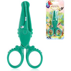Safety Scissors, Cute Crocodile Training Scissors, Art Craft Plastic Scissors Safety Scissors for Cutting Paper School Supplies (Green)