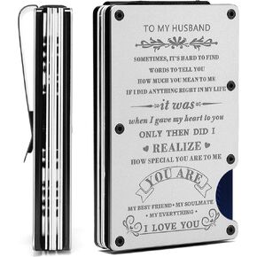 To My Son Gift | Men Minimalist Personalized Engraved Metal Wallet from Mom Mother | Custom Love Message Slim Aluminum Card Holder with Money Clip | Birthday Wedding Christmas Graduation Deployment