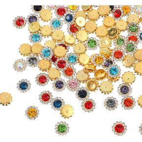 100 Pcs Sew on Flower Shaped Rhinestones Crystals Glass Metal Flat Base Sewing Sunflower Flower Claw Rhinestones for Clothes Earring Belt Shoes Decoration Crafts Sewing Accessories