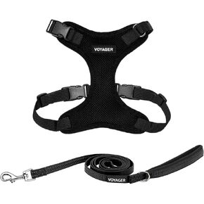 Voyager Step-in Lock Dog Harness w Reflective Dog Leash Combo Set with Neoprene Handle 5ft - Supports Small, Medium and Large Breed Puppies/Cats by Best Pet Supplies - Black, M