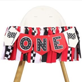 Race Car High Chair Banner - Fast One Birthday Party Decorations,Red Vintage Racing 1st Birthday Highchair Banner,Race Car Boy Smash Cake Banner,Racing Garland With Black And White Checkered Flags