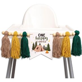 One Happy Camper Highchair Banner - Camping High Chair Banner for 1st Birthday, First Birthday Party Decorations For Anniversary, Baby Shower, Cake Smash, Photo Props (Cloth)